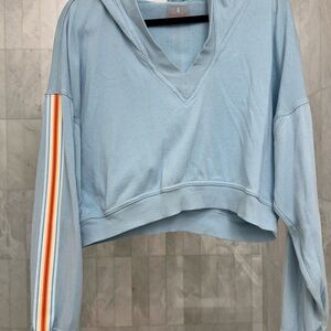 Free People Light Blue Hoodie with Colorful Stripe